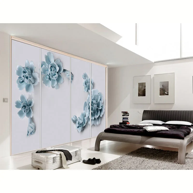 

Custom 3D Wallpaper Mural Decor Photo White Background Blue Flowers Wallpaper Mural Painting For Living Room 3D Wallpaper
