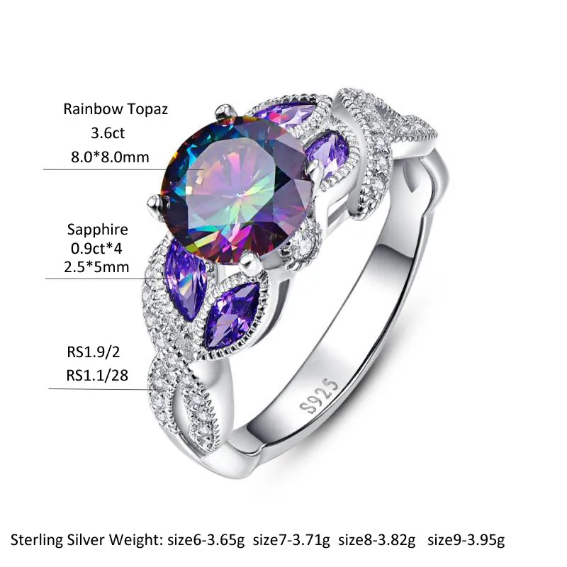 JQUEEN Mystical Rainbow Topaz S925 Sterling Silver Rings Sapphire Engagement Ring For Women Original Female Fine Jewelry