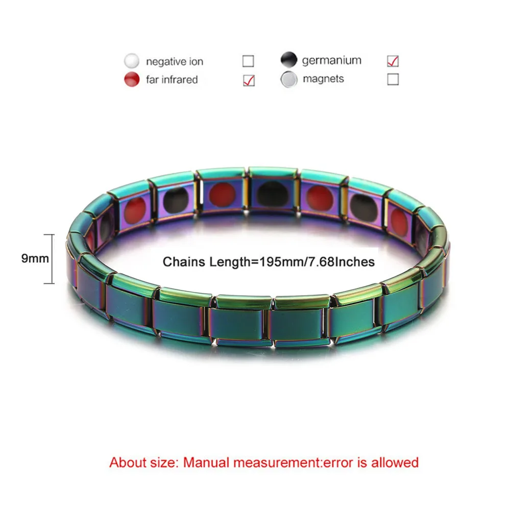 Красочный браслет из нержавеющей стали для здоровья био энергии браслет с германием для женщин и мужчин эластичное лечение артрита браслет ювелирные изделия