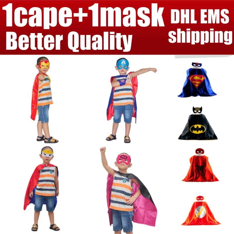 1cape+1mask cloak kids superhero capes boy children superman batman spiderman halloween baby costume cosplay super hero mask