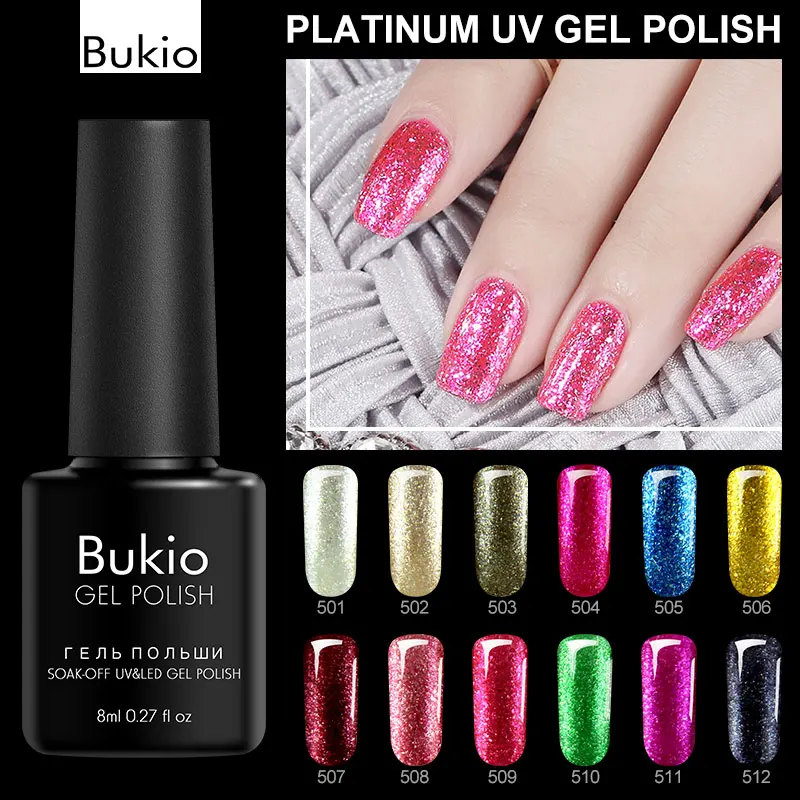 

Bukio Natural Nail Polish Set Gel Lacquer Platinum UV Gel Varnish with Sparkles Decorations for Nails Liquid Foil for Nails