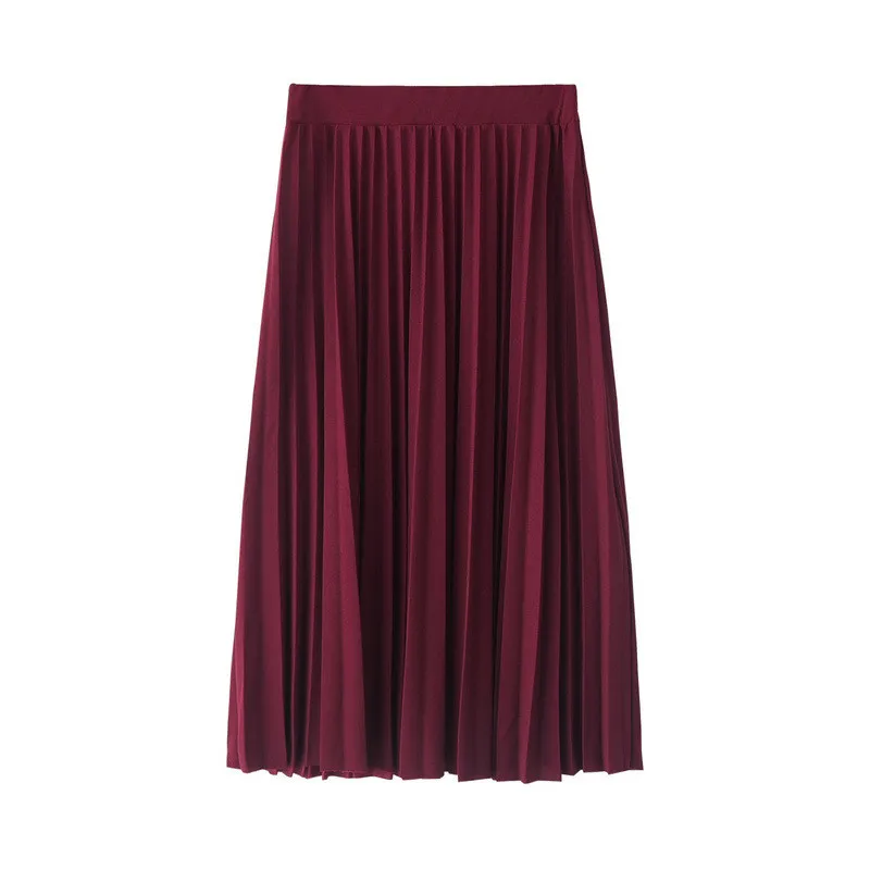 Осенние новые модные женские Высокая талия однотонная плиссированная Половина Длина эластичная юбка Акции Леди Черный, Розовый