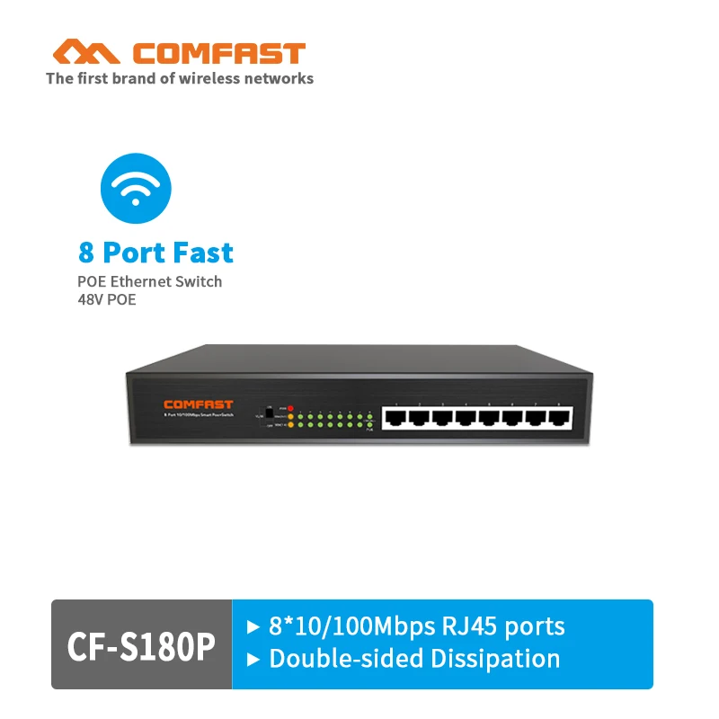 

COMFAST fast POE switch CF-S180P network switch with 8*10/100Mbps RJ45 port Network Switch for router IP Cam 48V Real Poe Supply