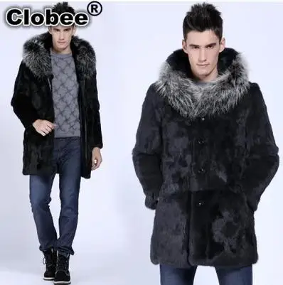 Mink coat Men Fur Coat Long Style Winter Fluffy 2019 Hooded Sexy Cool Faux Rabbit Overcoat Brief Collar Outerwear YY1021 | Мужская