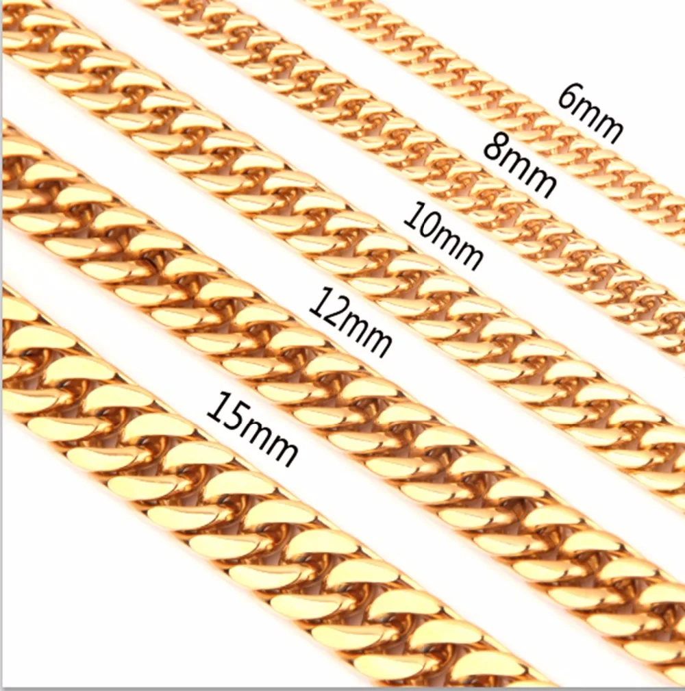 

6/8/10/12/15/17/19mm 7-40 Inches Gold Color Double Cuban Curb Link Chain Men's Jewelry Stainless Steel Bracelet Or Necklace
