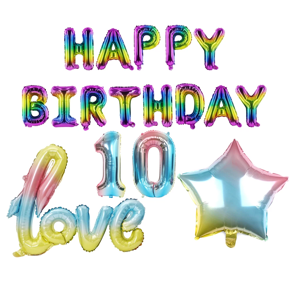 

Happy Birthday Balloon 32inch Rainbow Gradient Figures Foil Balloon Heart Love Globos For Baby Shower Wedding Festival Party