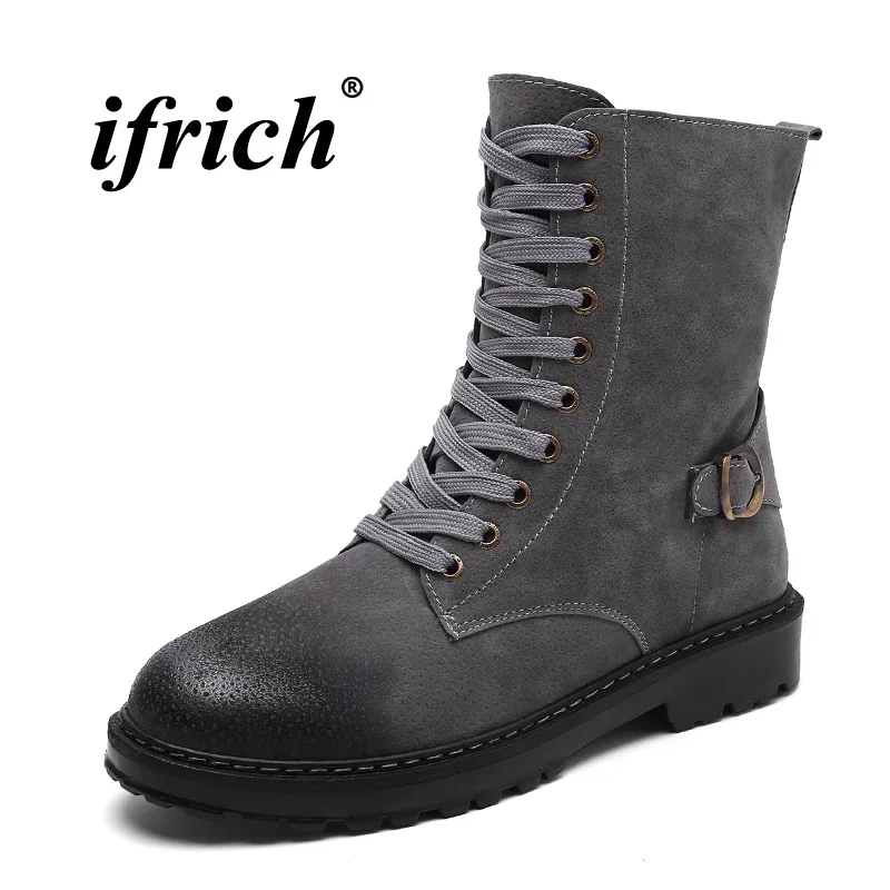 

Fashion Retro Military Combat Men Boots High Top Martens Shoes For Men Black Male Army Military Boots Outdoor Trekking Boots
