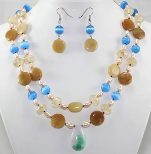 

charm Jew.657 Fashion Beautiful Mixed Colors Pearl Agate Jade Earrings Necklace Jewelry Set hot