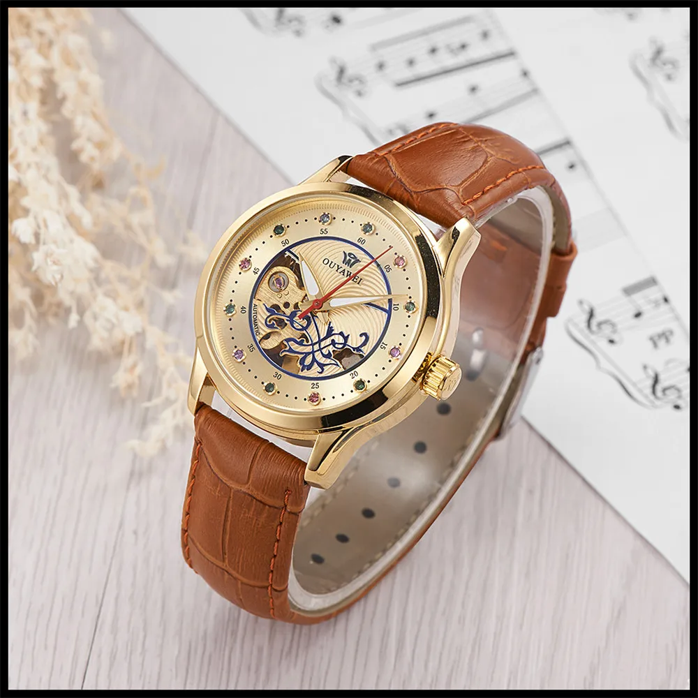 Лидер продаж OYW женские Автоматические механические часы кожаный ремешок Часы Модные женские наручные часы платье часы бизнес леди Reloj Mujer