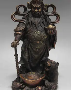 

13 Chinese Red Bronze Copper Warrior Mammon Wealth Money God With Tiger Statue