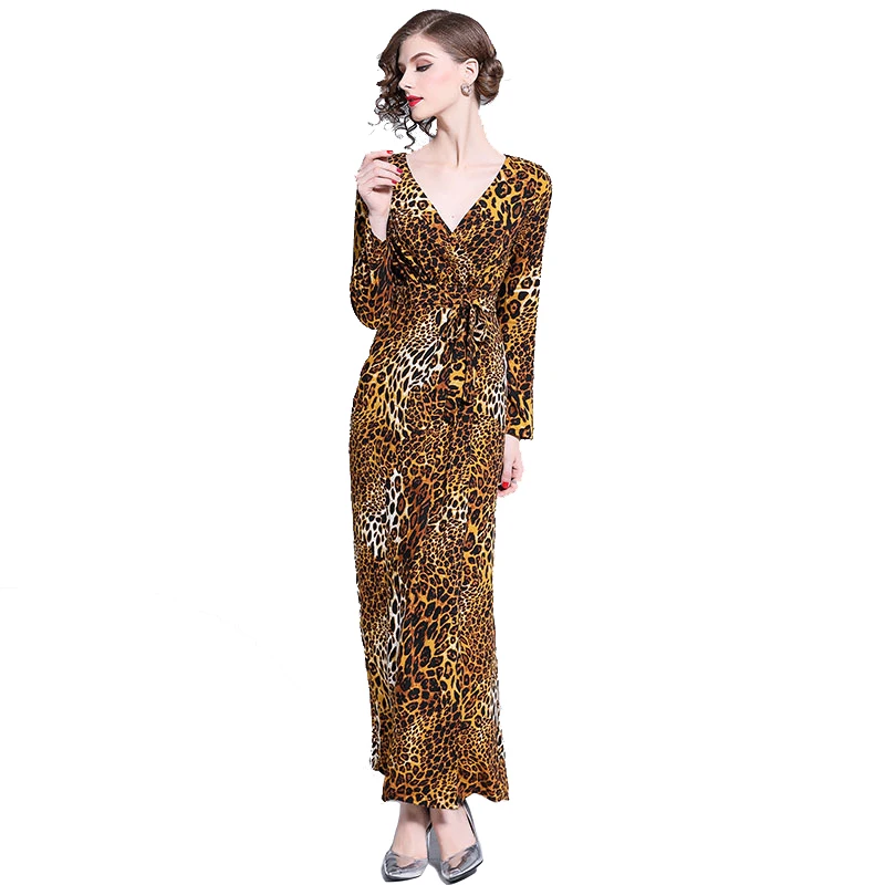 New Arrival Leopard Print Women Dress New Summer Fashion V Neck Long ...