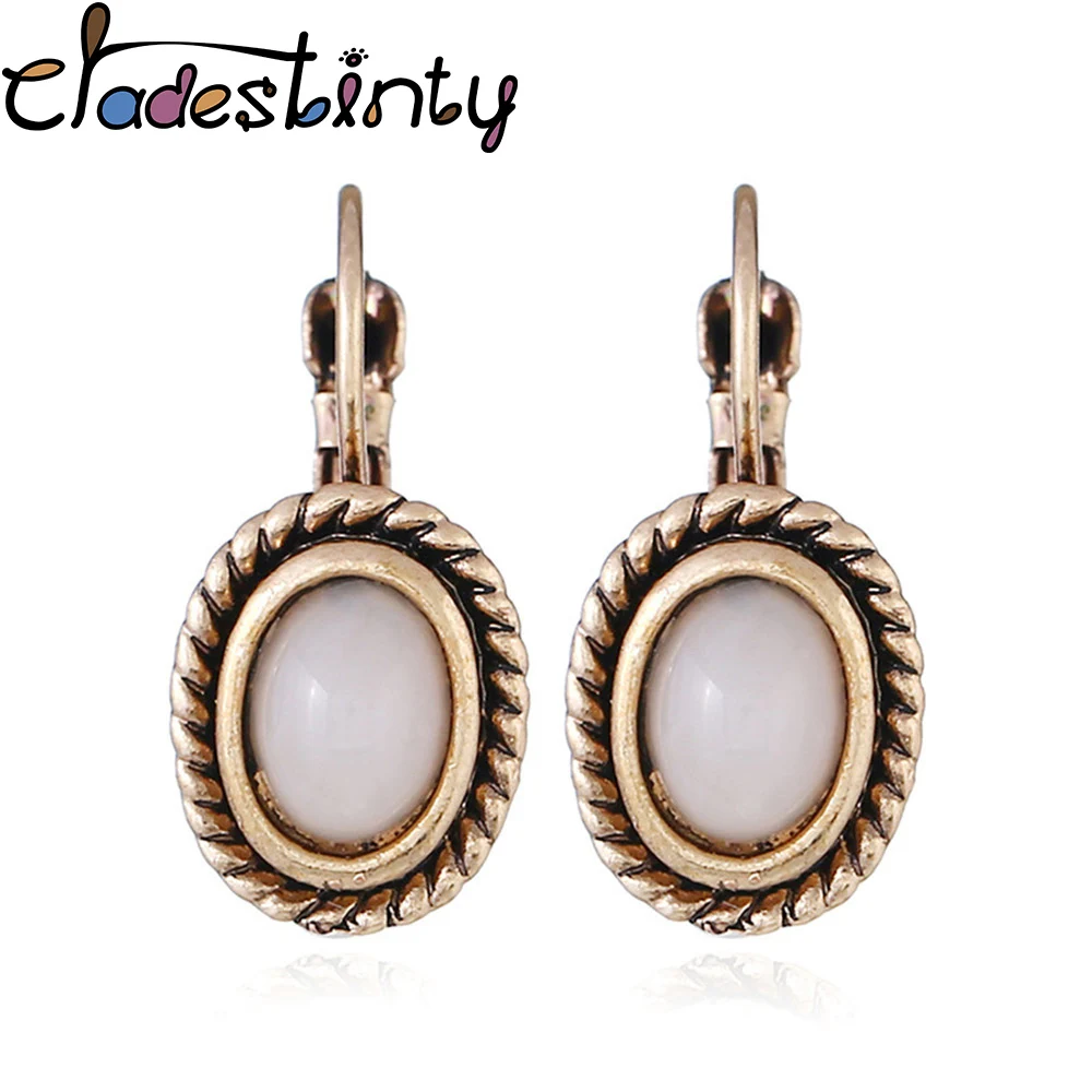 

Chadestinty Vintage Earrings For Women Crystal Geometric Hoop Earrings Antique Gold Color Oval Earring Boho Jewelry Loop Earing