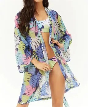 

Print Chiffon Beach Cover up Tunics for Beach Long Kaftan Bikini Cover up Robe de Plage Sarong Beach Swimsuit coverup