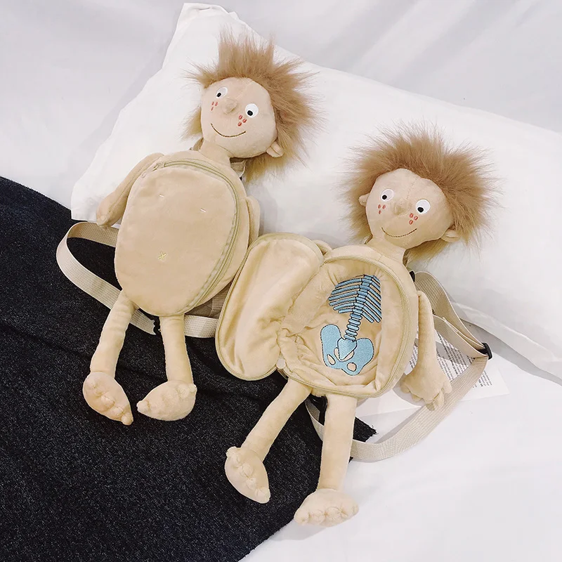 

candice guo plush toy stuffed doll cartoon boy body skeleton pattern backpack shoulder bag school package creative baby gift 1pc