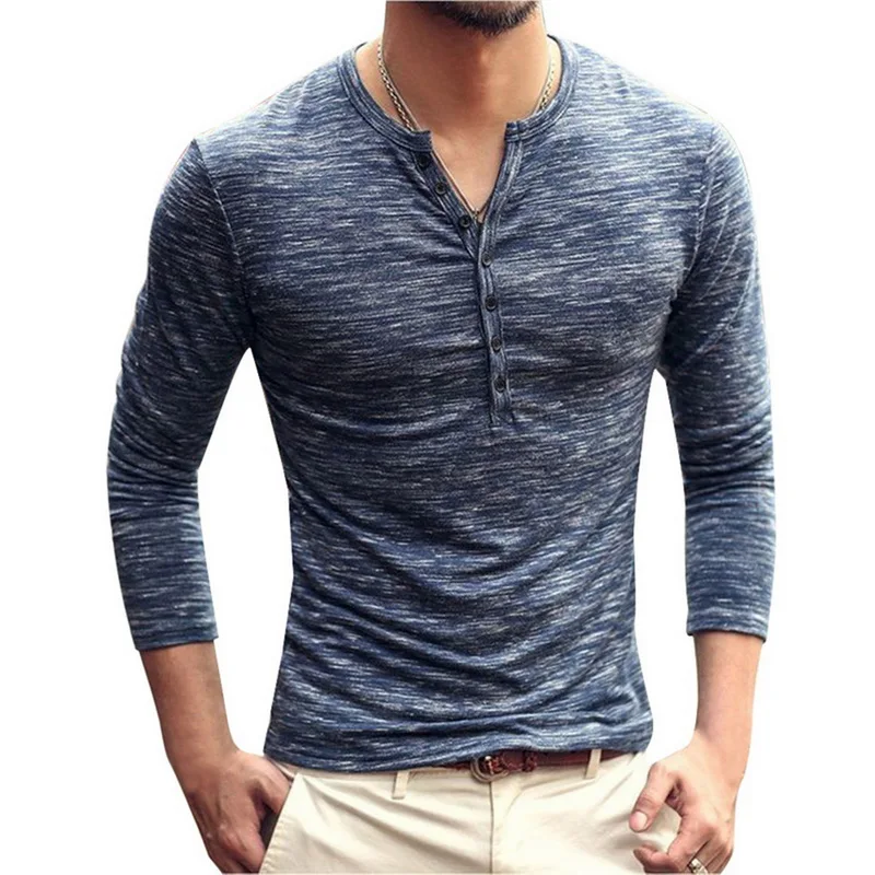 

Laamei Men Henley Shirt 2019 New Tee Tops Long Sleeve Stylish Slim Fit T-shirt Button Up V Neck Casual Men T shirts Outwears