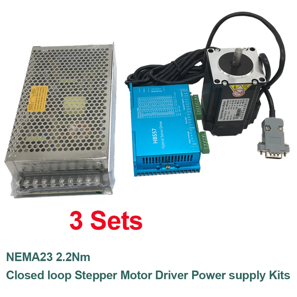 

3X NEMA23 57mm 2.2Nm DC24-60V Closed Loop Stepper Motor Drive Encoder 3M Cable 200W Power Supply Easy Servo Kit for Router Lathe