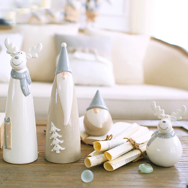 Ins Hot Nordic Ceramic santa reindeer Statue Figurine Miniture Home