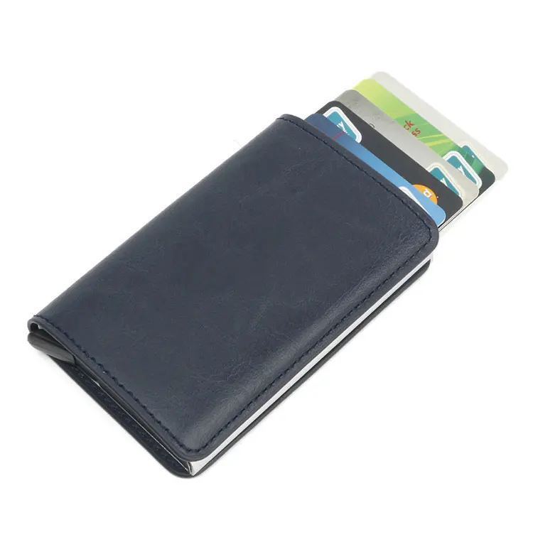 Мужской и женский держатель для кредитных карт с одной коробкой из искусственной кожи винтажные Мини безопасные алюминивые антимагнитный кошелек чехол для карт