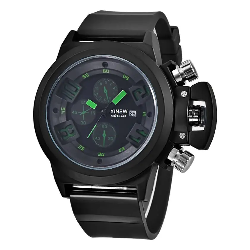 От бренда XINEW мужские часы Relogio Masculino роскошные силиконовые кварцевые наручные часы Мужские часы с хронографом и датой мужские часы# Zer