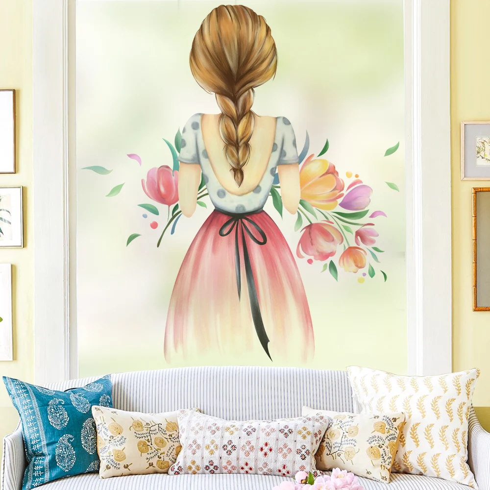 

Flowery Girl Frosted Glass Window Decorative Film Privacy Self Adhesive Film Wedding Decoration raamfolie statisch Free Shipping