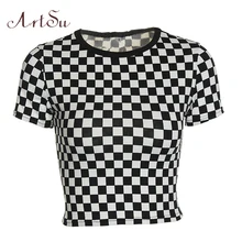 ArtSu женские футболки летняя Клетчатая футболка женская сексуальная короткий рукав короткий топ забавная футболка Базовая одежда для фитнеса ASTS20325