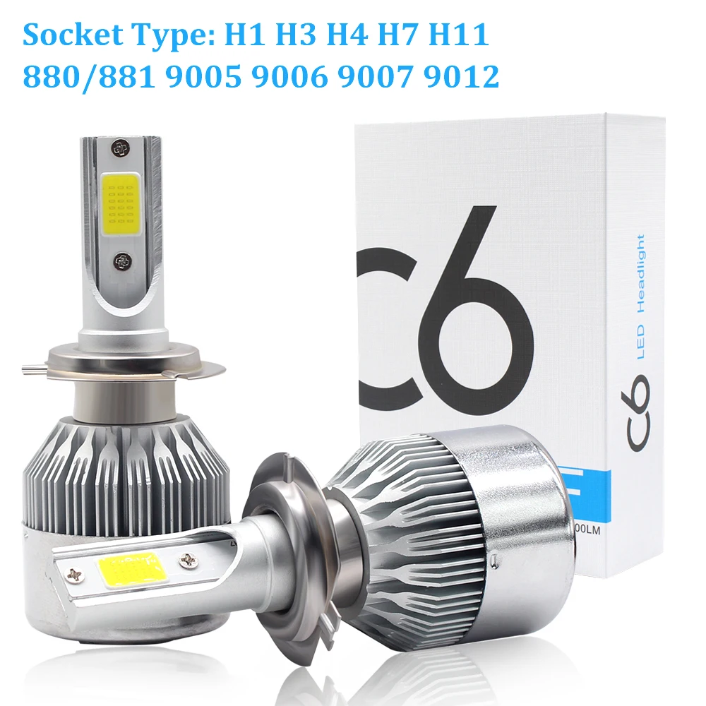 

LED Headlight H7 LED Bulbs H11 H4 H1 H3 H8 LED COB chip 9005 9006 9007 9012 880 C6 Car LED Headlamp Fog Light 12V 24V Lamp 6000K