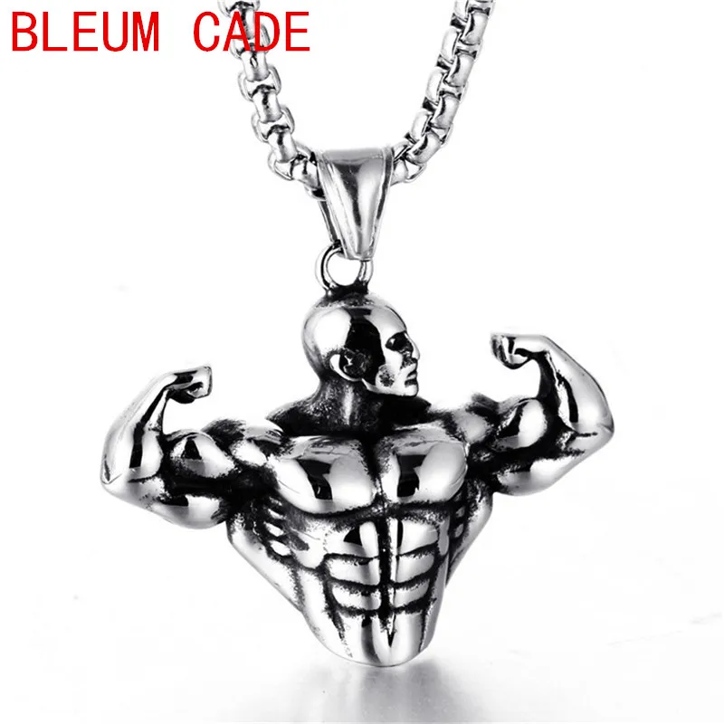 Strong Man Muscle Man Pendant Necklaces Titanium Stainless Steel Sports