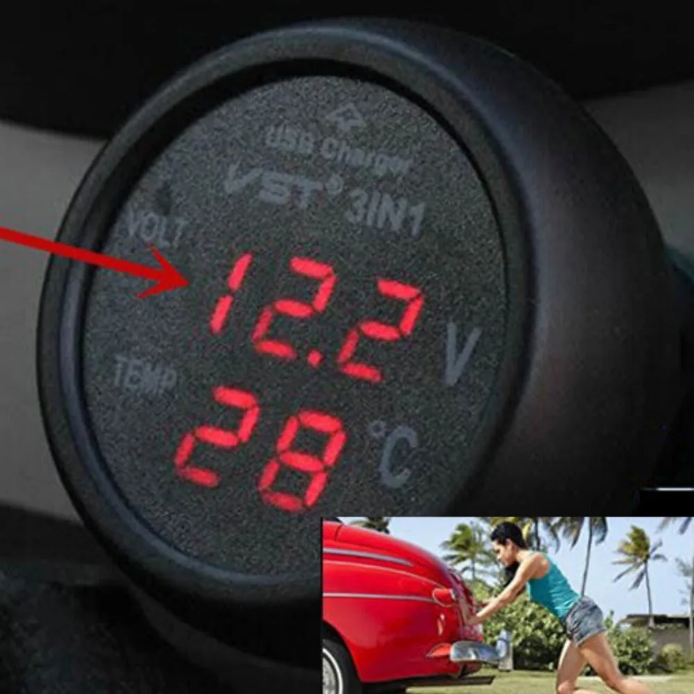 On-board USB Charger With Voltmeter And Thermometer Digital Display Three In One
