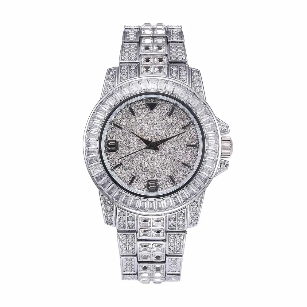 

ICED OUT Baguette Watch Quartz Gold Silver HIP HOP Wrist Watches With Micro pave CZ Stainless Steel Wristband Clock Hours