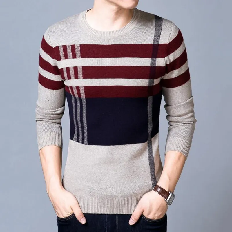 Зимний мужской шерстяной свитер мужской Повседневный свитер с круглым вырезом Мужской толстый тонкий прилегающий вязаный хлопковый пуловер свитер SMT48 - Цвет: grey