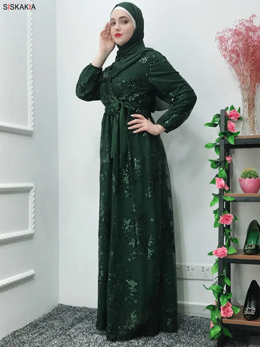 Siskakia модная мусульманская абайя платье металлический цвет Высококачественный кружевной горячий штамп Дубай халат арабский ислам