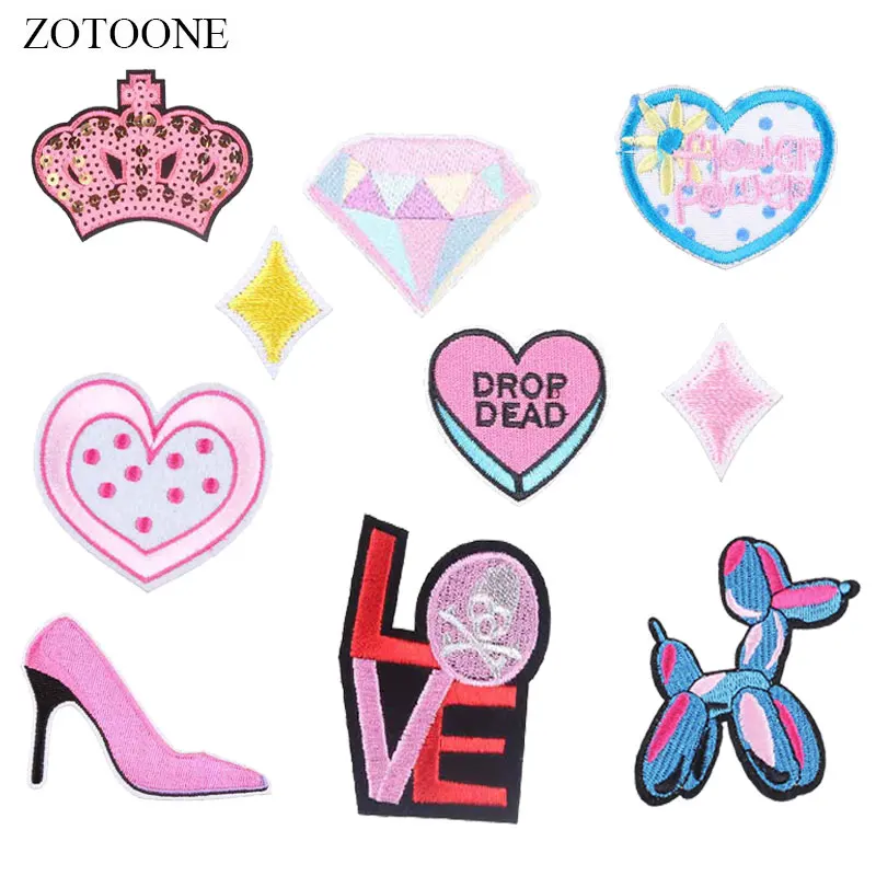 

ZOTOONE Heart Letter Patches Diamond Stickers Diy Iron on Clothes Heat Transfer Applique Embroidered Applications Cloth Fabric G