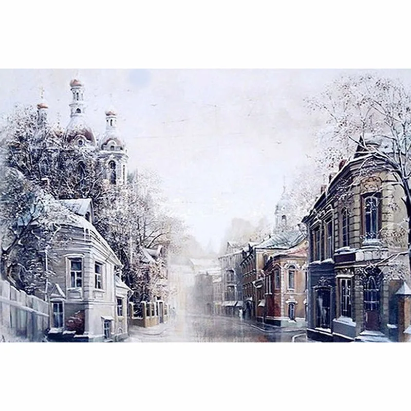 

Diy 5D Diamond Painting Snow House Landscape Embroidery Diamond Mosaic City Street Scenery Cross Stitch Patterns Unframed ZX2842