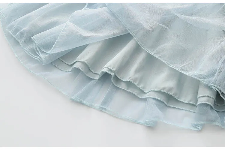 2018 Summer 2-12 Years Children Birthday Solid Color Flower Decoration Princess Elegant Sleeveless Kids Girl Party Dress (15)