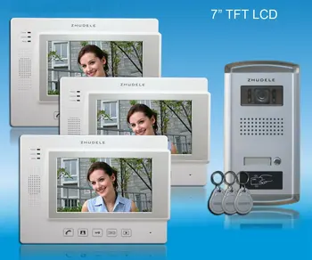 

ZHUDELE 7"color video door phone,CCD camera with ID card unlocked ,touch screen with SD CARD(1 to 3)