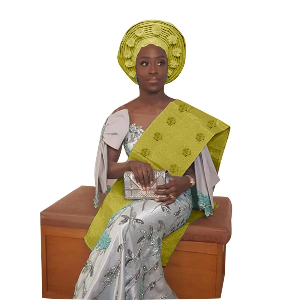 Бесплатная доставка aso oke gele Африканский цветок женский головной убор с