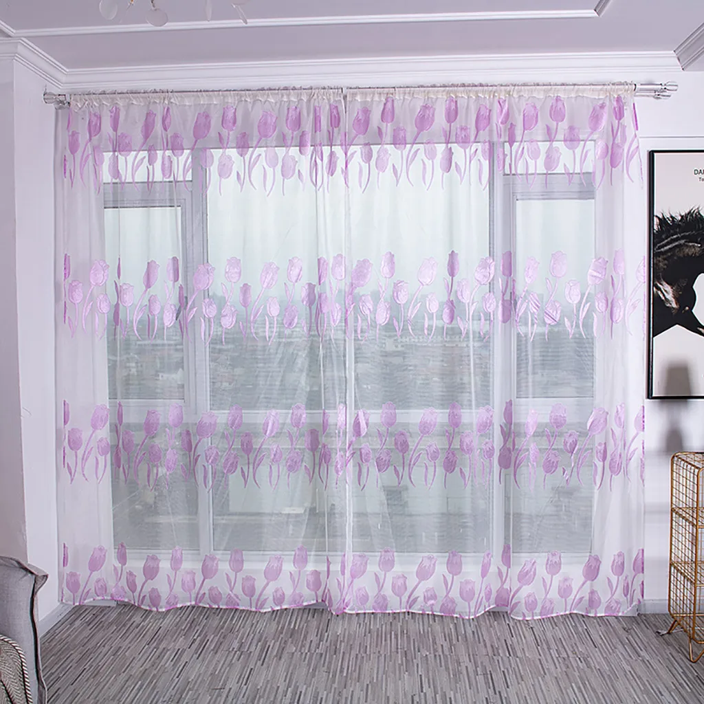 

100cm x 200cm Curtain Pure Color Tulle Door Window Curtain Drape Panel Sheer Scarf Valances Modern bedroom Living Room Curtains