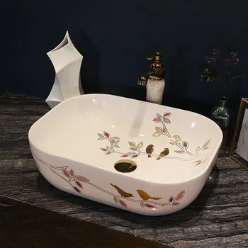 

China Artistic Handmade Counter top Basin Sink Handmade Ceramic Bathroom Vessel Sink Vanities ceramic vessel sink oval bird