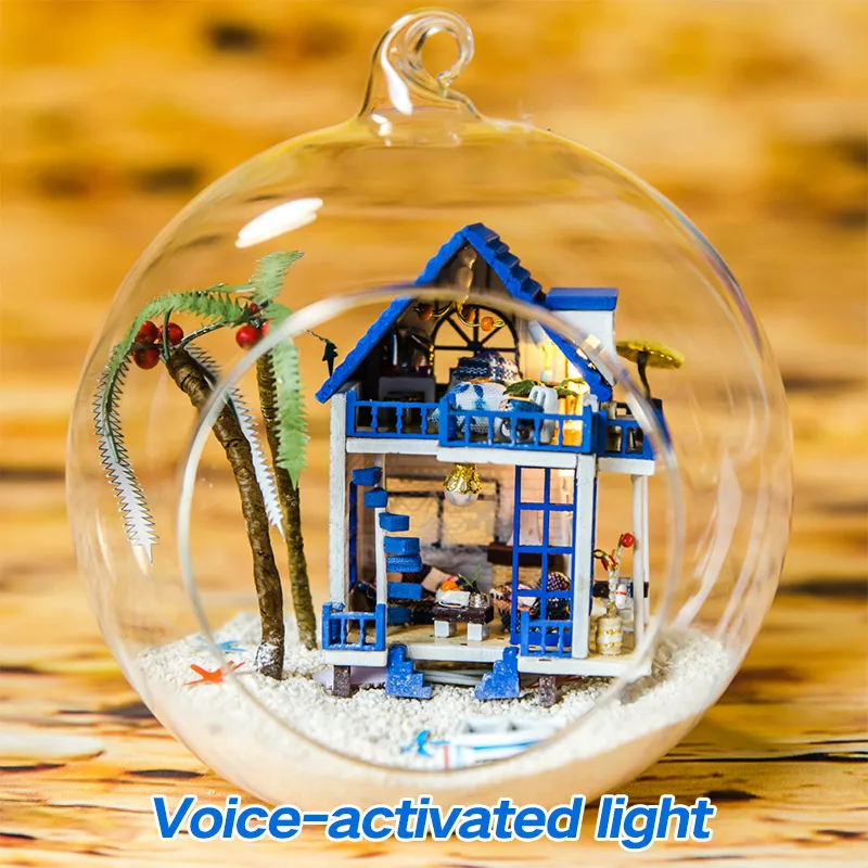 

DIY Glass Ball Miniature Aegean Sea House Assemble Model Building Dollhouse Kits with Funitures for Kids or Adults Creative Gift