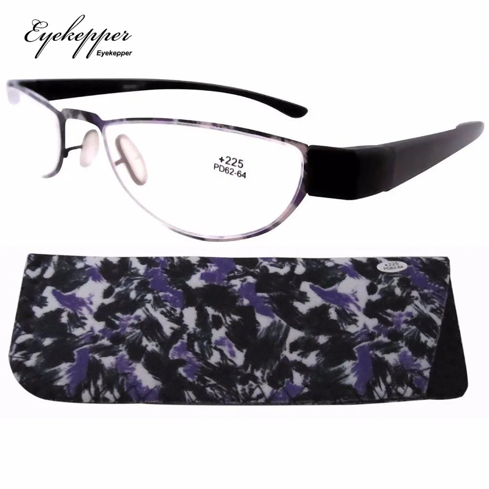 

R11003 Floral Stainless Steel Frame Rim Plastic Arms Women's Reading Glasses W/pouch+1.0/1.25/1.5/1.75/2.0/2.25/2.5/3.0/3.5