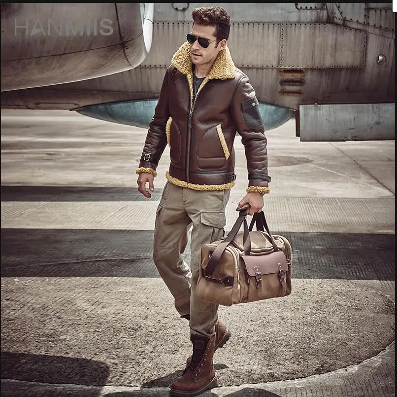 

New Winter Men Genuine Leather Jacket Sheepskin Men's Jackets Air Force Flight Leather Coat