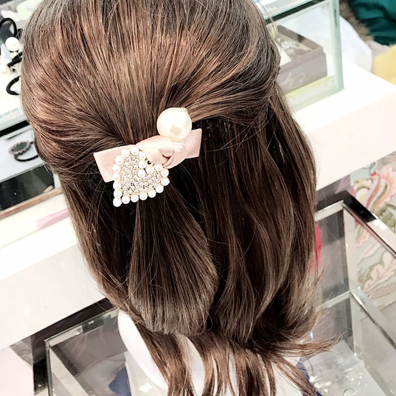 Houndstooth cloth bow hair rope color diamond pearl hair ring thick rubber band ponytail ties fashion hair accessories for women