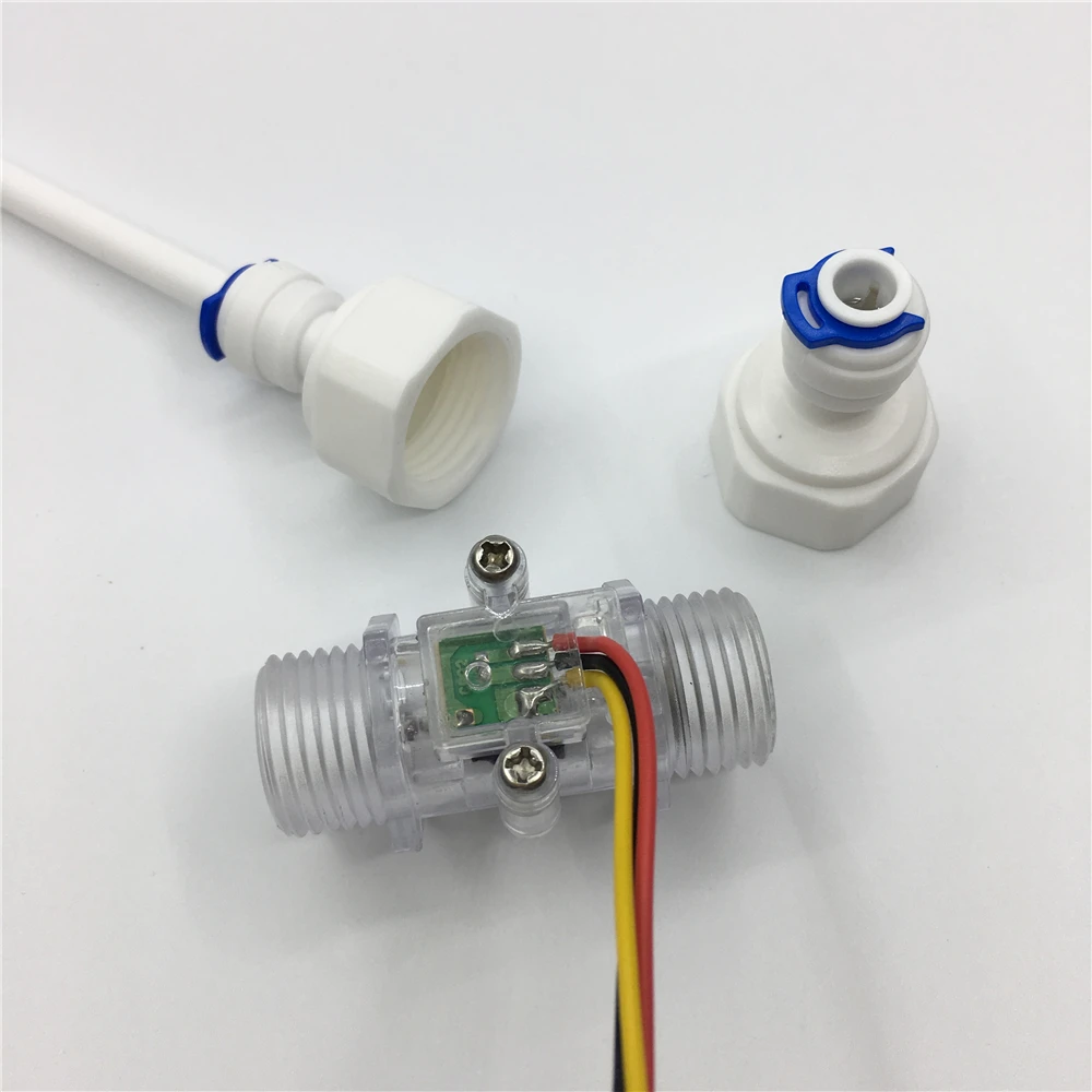

2 pcs quick fit adaptor+ Flow sensor DN15 Drinking Water liquid Plastic Hall turbine flow meter