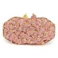 Розовый клатч вечерние женские Сумки Роскошные хрустальные вечерние сумочки женские кошелек с бриллиантами розы узор soiree pochette 88301