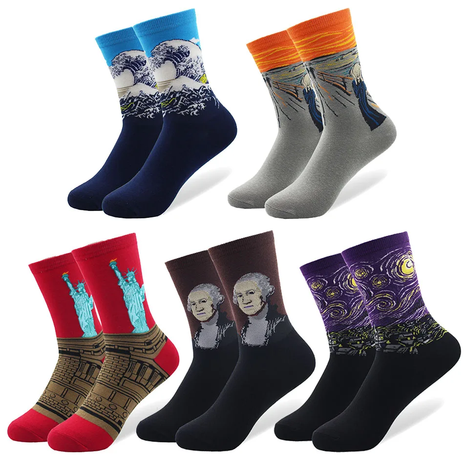 5 пар/лот, художественные носки для женщин с рисунком, яркие хлопковые носки Ван Гога, ретро, масляные, всемирно известные Носки с рисунком, партия(без коробки - Цвет: 071ZH07