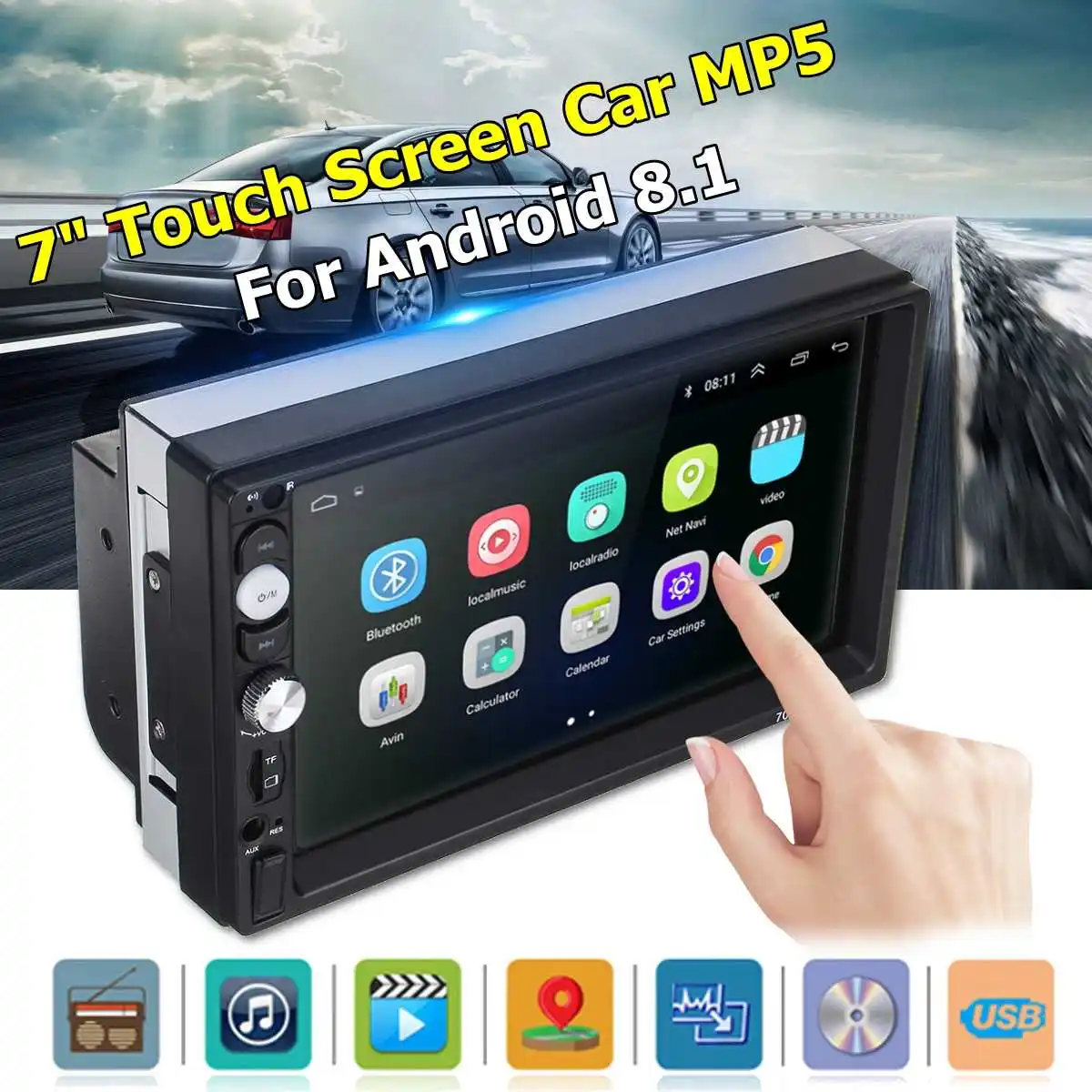 

7" 2din GPS Car Radio Digital player Touch screen Android 8.1 Multimedia MP5 player Autoradio TF Card U Disk AUX bluetooth Radio