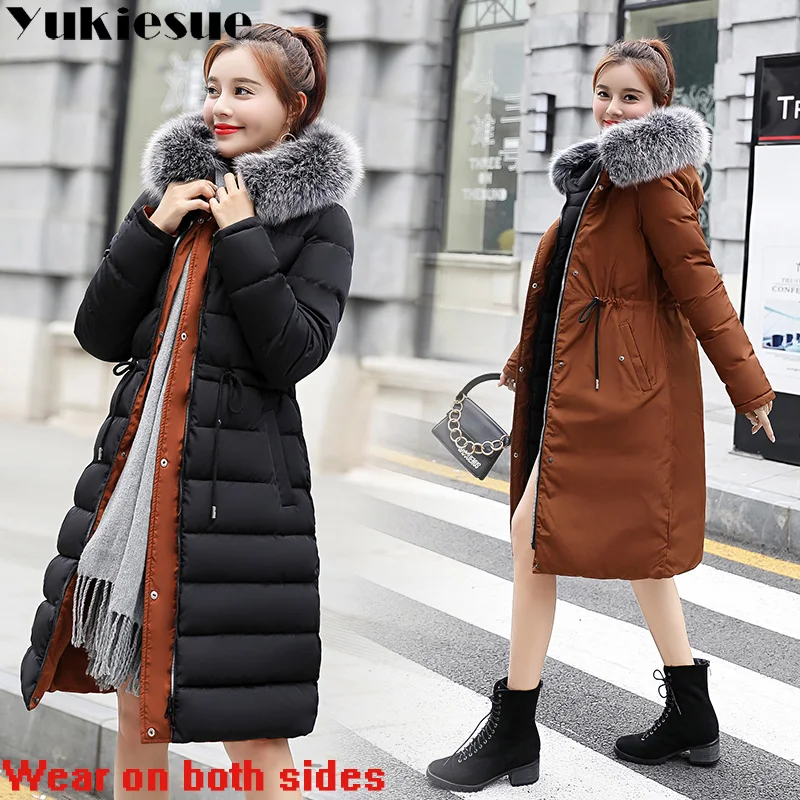 

winter jacket women parka 2018 winter warm plus thick Big faux fur collar hooded coat female Plus size XXXL Women's down jacket