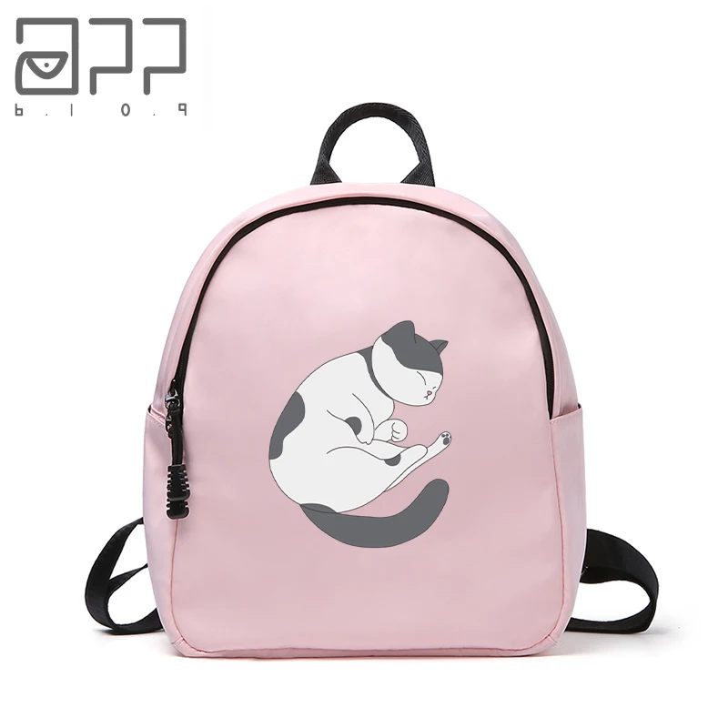 

APP BLOG Brand New Fashion Nylon Backpack Schoolbags For Girl Teenagers Casual Children Travel Bags Cute Sleep Cat Printing 2018