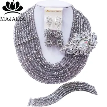 

Majalia Fashion Nigeria Wedding African Beads Jewelry Set Silver gray Crystal Necklace Bridal Jewelry Sets Free Shipping 10MK014