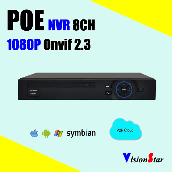 Цифровой H.264 сетевой видеорегистратор 48 В PoE NVR 8ch 1080 P видеонаблюдения dvr p2p